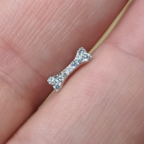 925 Sterling Silver Inlaid Zircon Dog Doggy Bone Puppy Stack - Picture 5 of 12